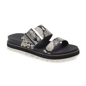 Sorel Roaming Snake Print Buckle Platform Slide